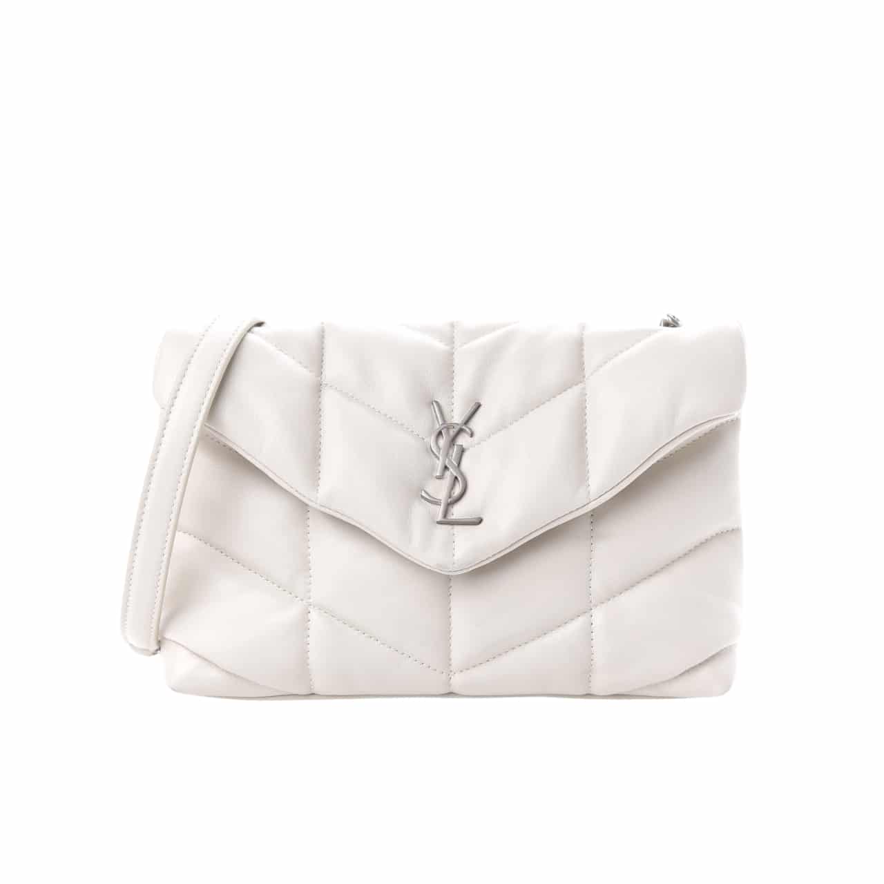 Saint Laurent Loulou Small Chain Bag In Matelasse Y White Silver 29Cm