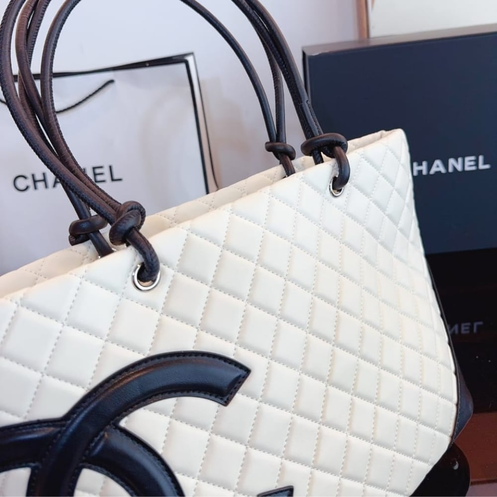 Chanel Cambon Line Large Tote Bag In White And Black 41Cm