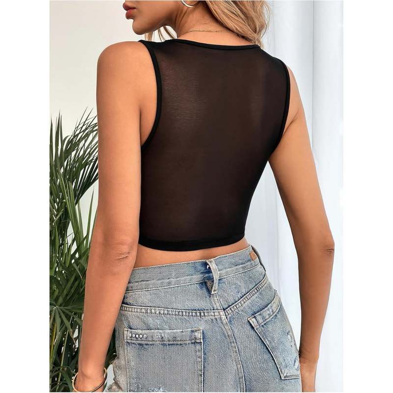 Women's Y2K Sleeveless Crop Top Sheer