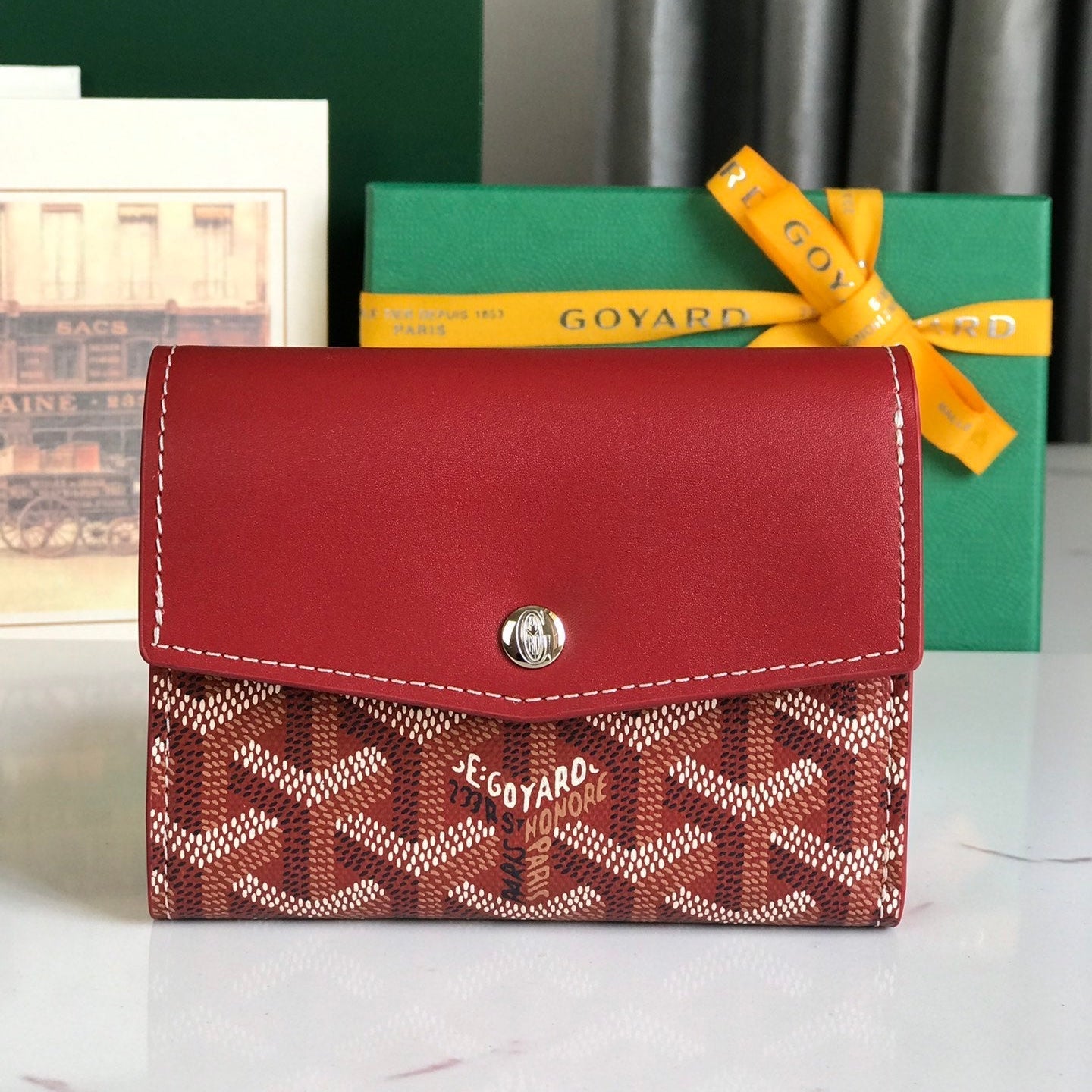 Goyard Saint-Gabriel Wallet Classic Red Calfskin And Goyardine Canvas 12cm
