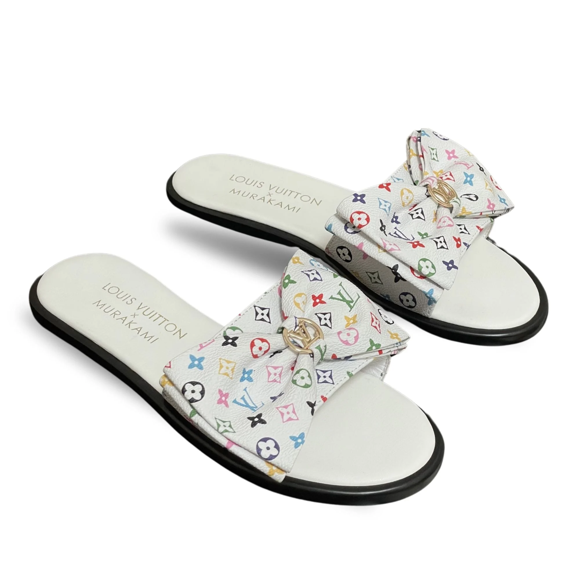 Louis Vuitton x Takashi Murakami Lily Flat Mule Bow Slide Sandals White 1AGVYA
