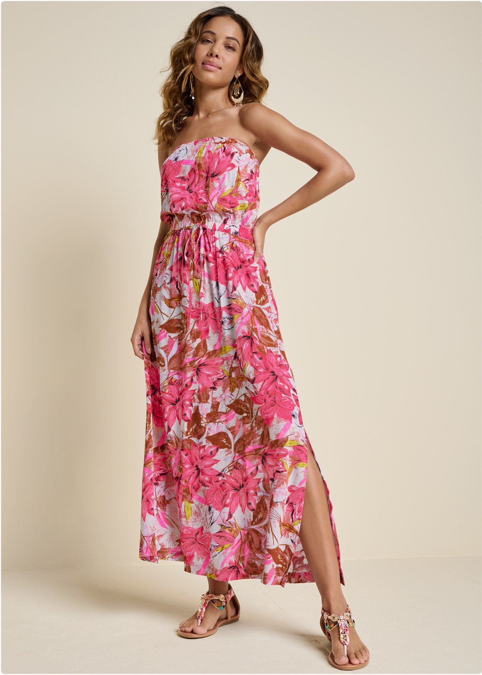 Strapless Maxi Dress  – Pink Multi