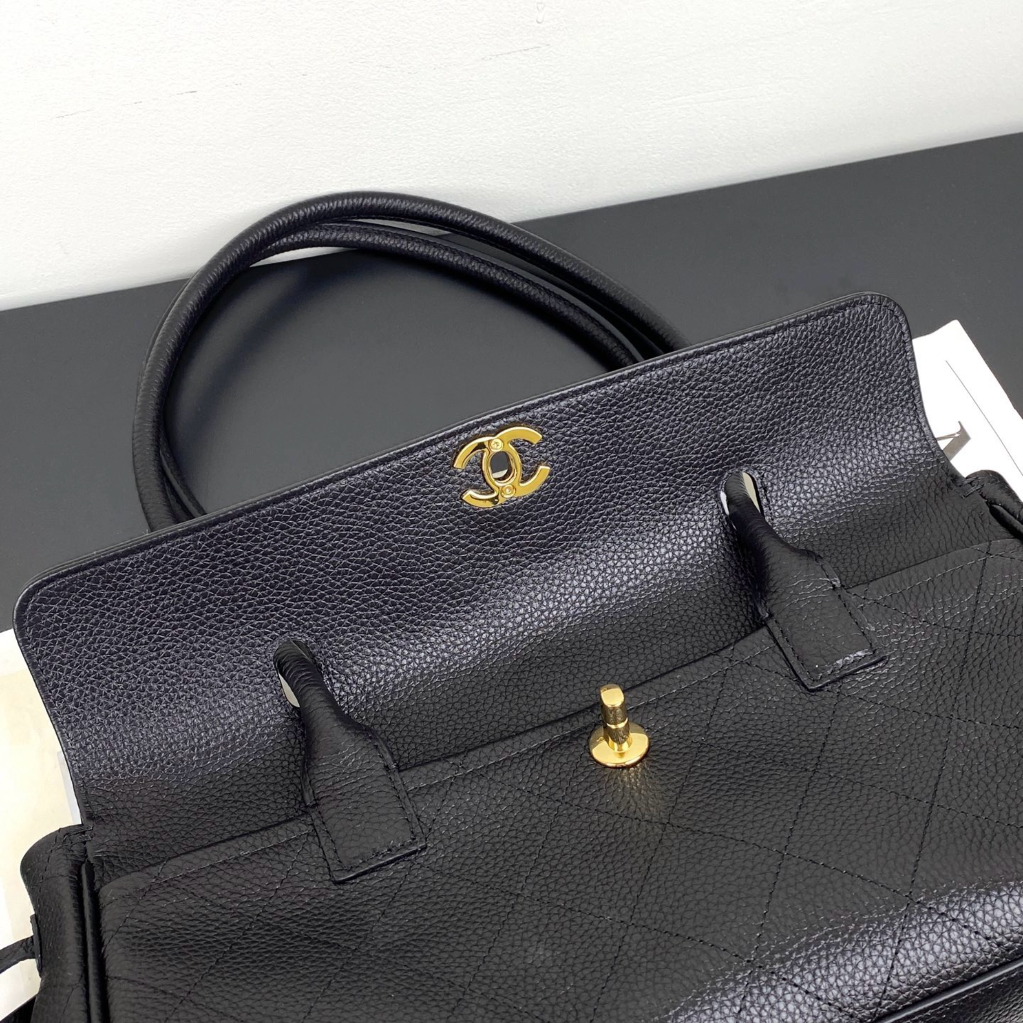 Chanel Urban Essential Tote Light Black Caviar Gold Hardware 30cm/11.8in