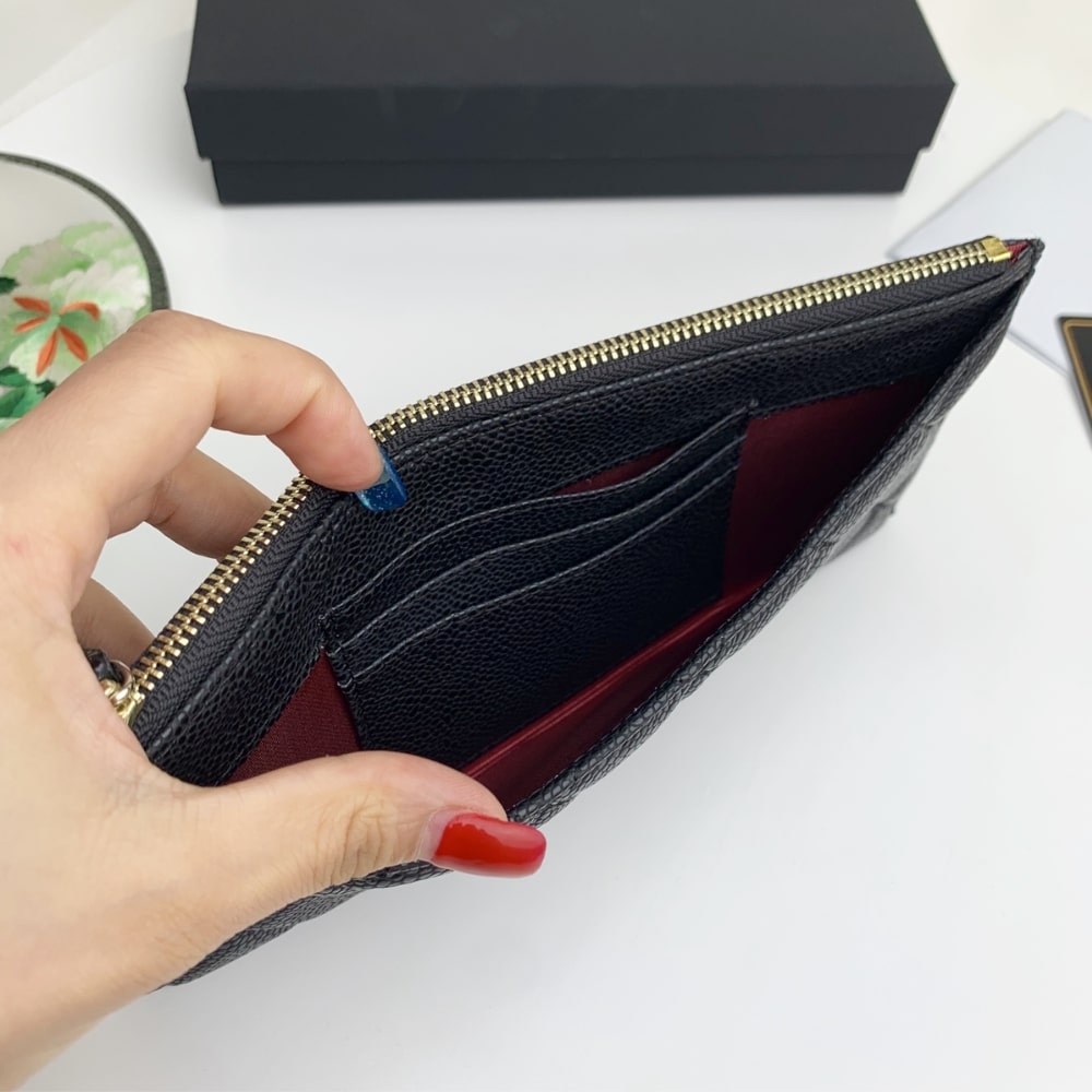 Chanel Classic Zip Pouch Caviar Wallet Black 22Cm