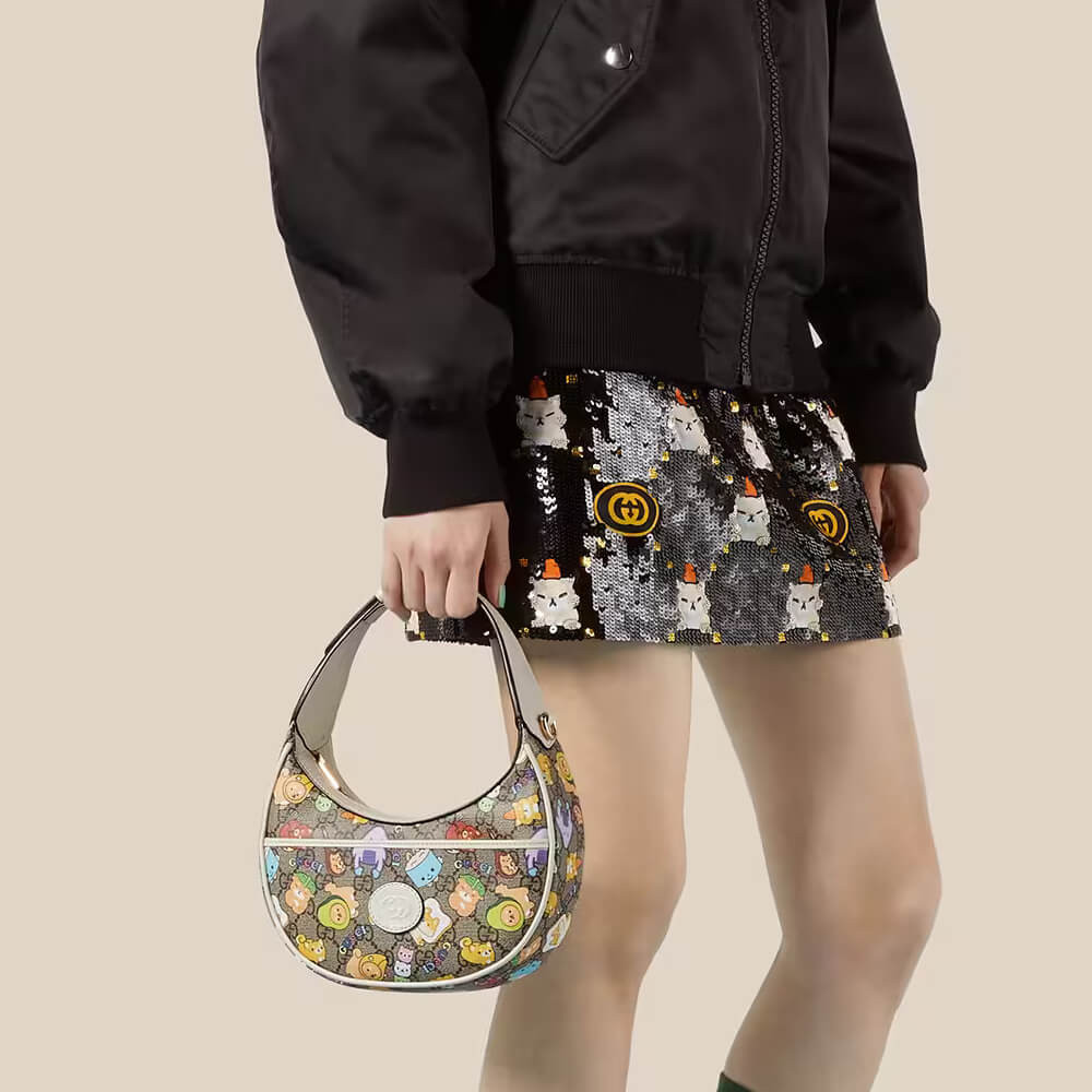 Gucci Half-Moon-Shaped Mini Bag with Interlocking G Animal Print