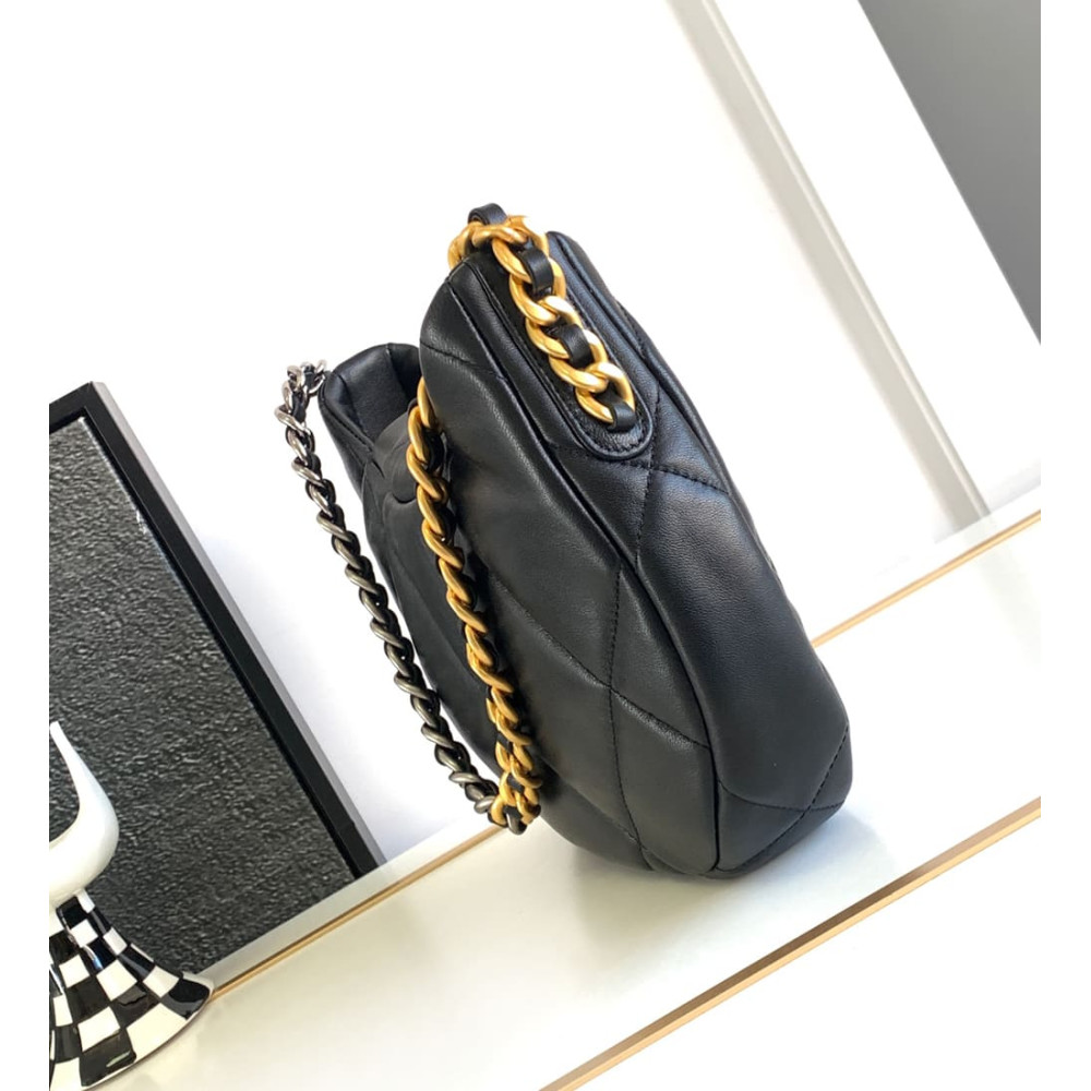 Chanel 19 Hobo Bag Black Quilted Lambskin 24cm