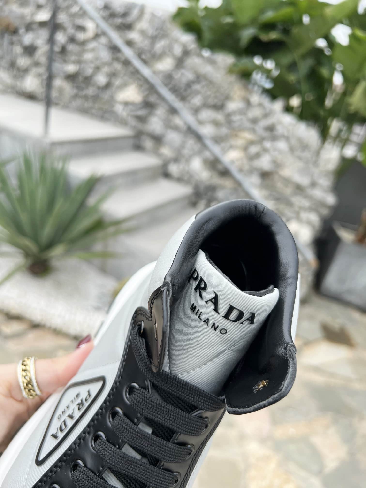 Prada Prax 01 Re Nylon And Brushed Leather Sneakers Grey