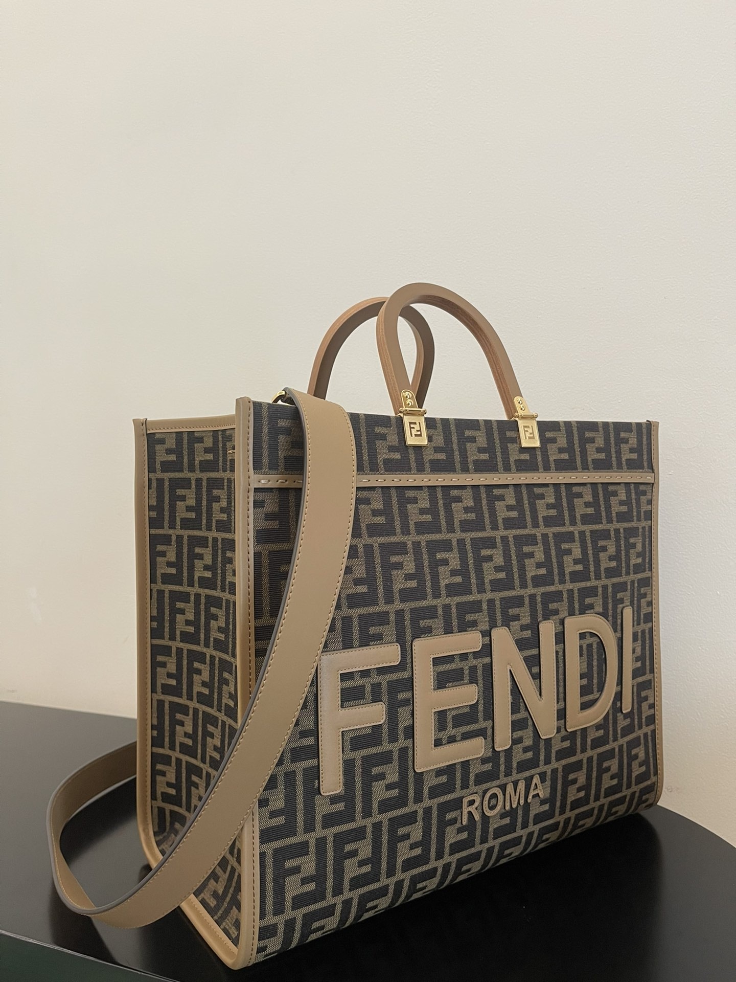 Fendi FF Jacquard Sunshine Medium Tote Bag Brown 35Cm