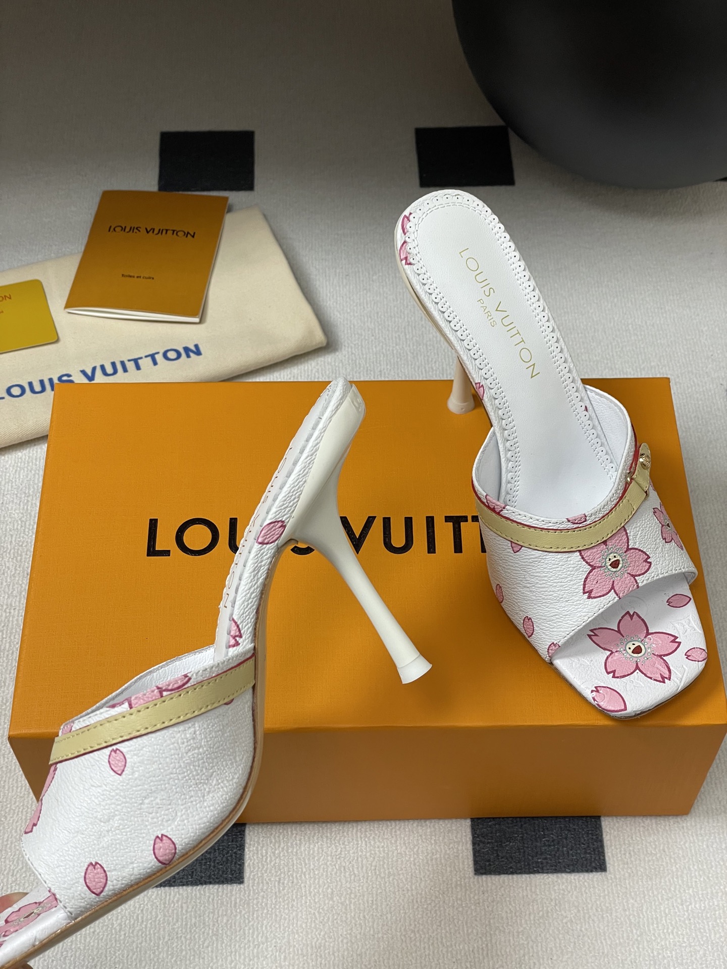 Louis Vuitton x Takashi Murakami Cherry Blossom Mule White Monogram Canvas