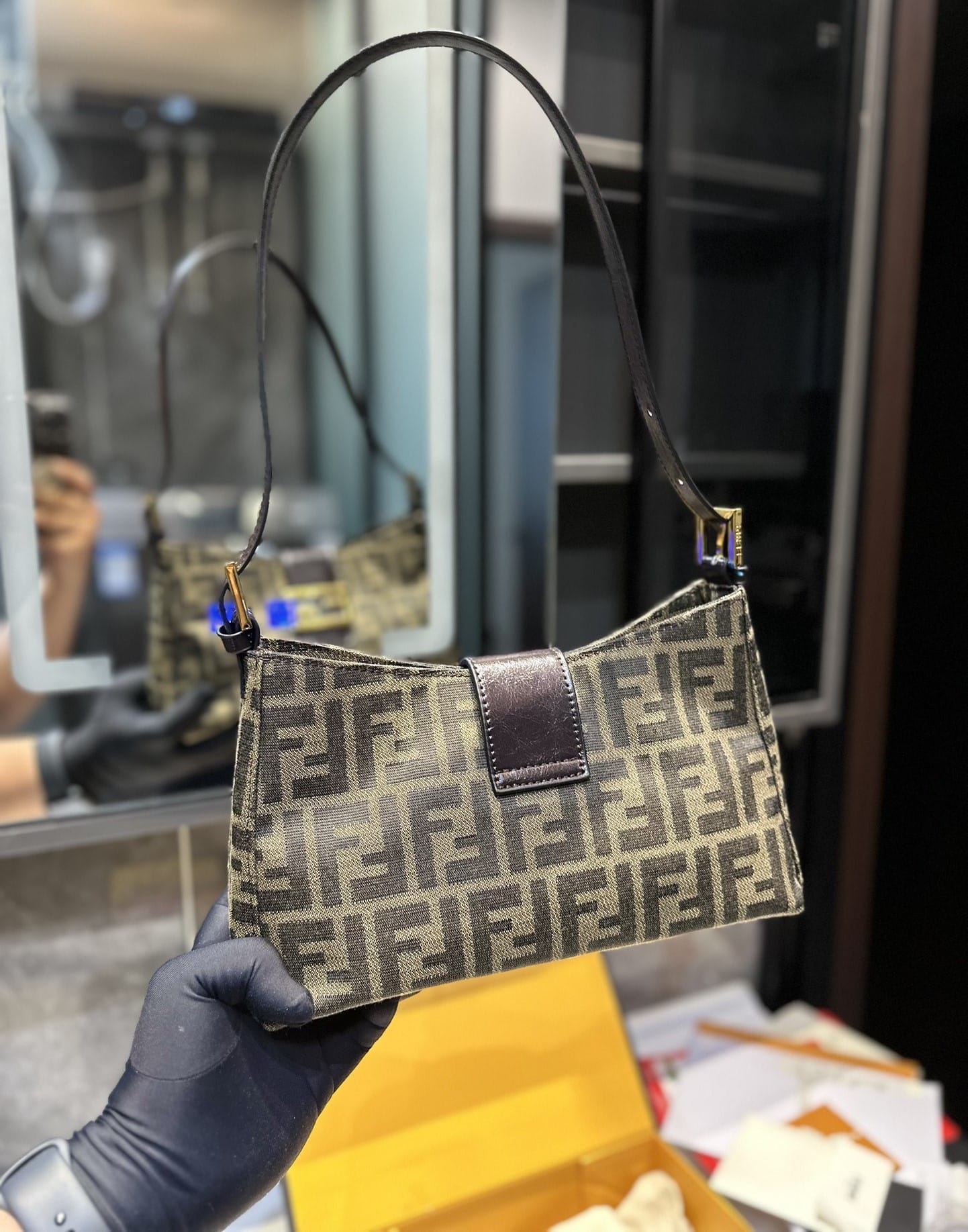 Fendi Zucca Handbag Brown 24Cm