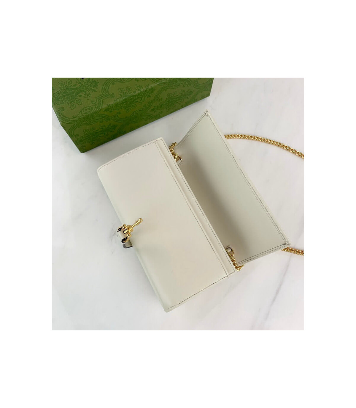 Gucci Jackie 1961 White Calfskin Chain Wallet 19cm