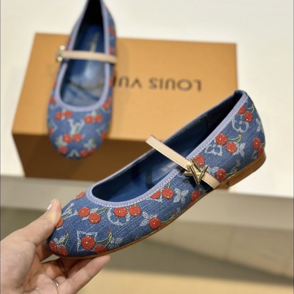 Louis Vuitton X Takashi Murakami Romy Flat Ballerina Monogram Cherry Denim 1Ahkov