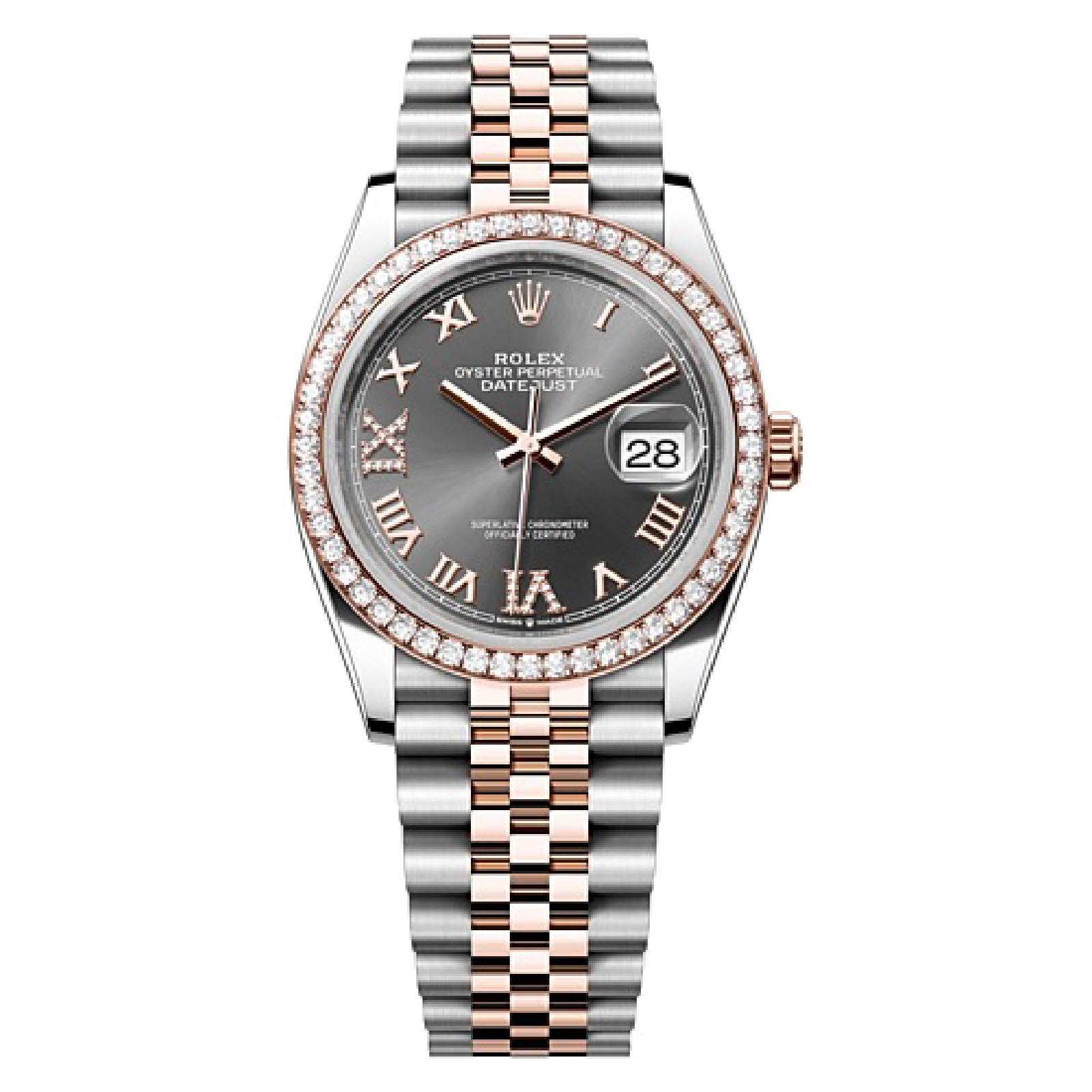 Rolex DATEJUST Oyster, 36 mm, Oystersteel, Everose gold and diamonds M126281RBR-0011