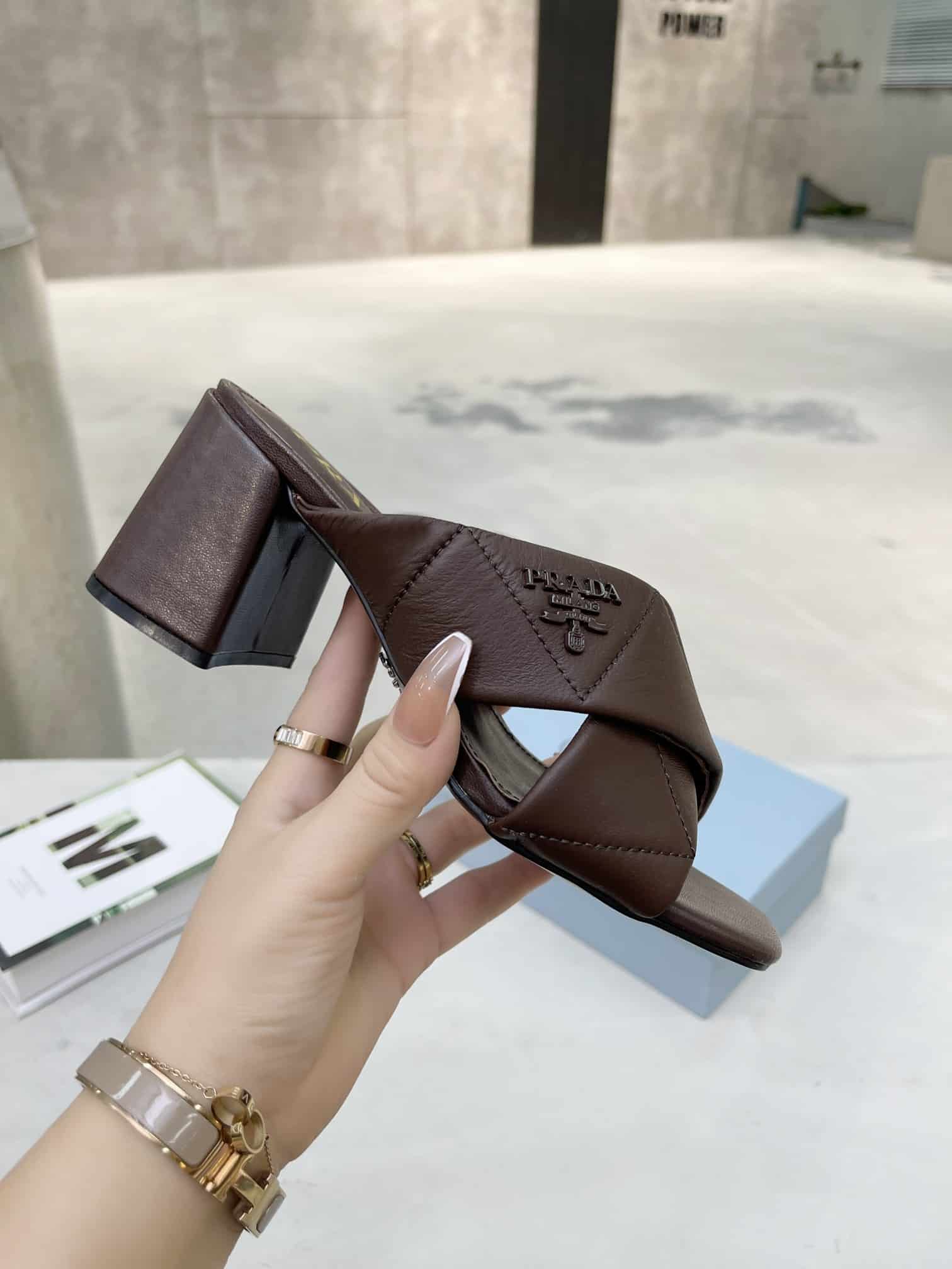 Prada Crossover Nappa Leather Sandals In Dark Brown