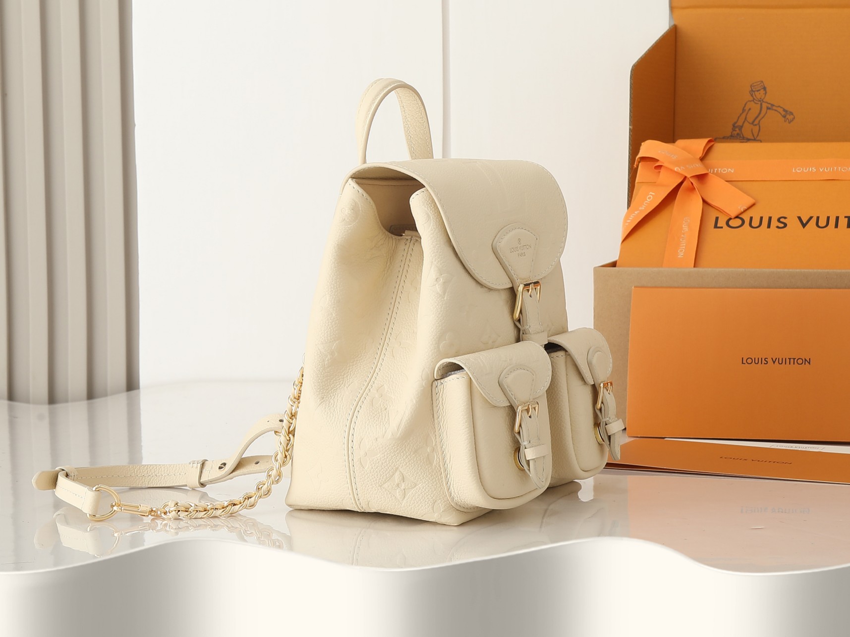 Louis Vuitton Backup Backpack – Monogram Empreinte Leather Cream M47106 22cm/ 8.7cm