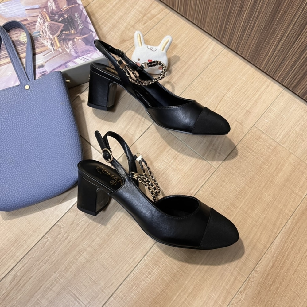 Chanel Slingbacks Goatskin &Amp; Grosgrain Black