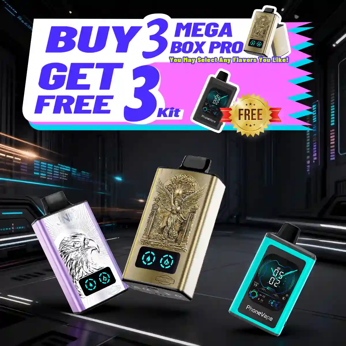 【Buy 3 Get 3 Free】JNR Vape Mega Box Pro 60000 Puffs Disposable Vape Combo Sales