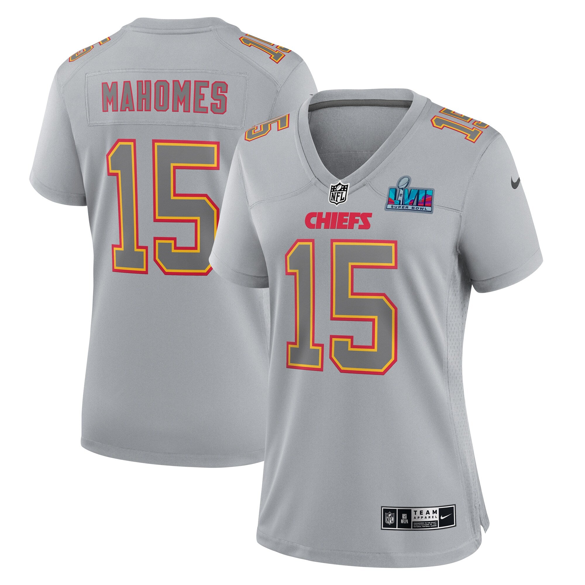 Patrick Mahomes Kansas City Chiefs Nike Women's Super Bowl LVII Patch Atmosphere Fashion Game Jersey - Gray