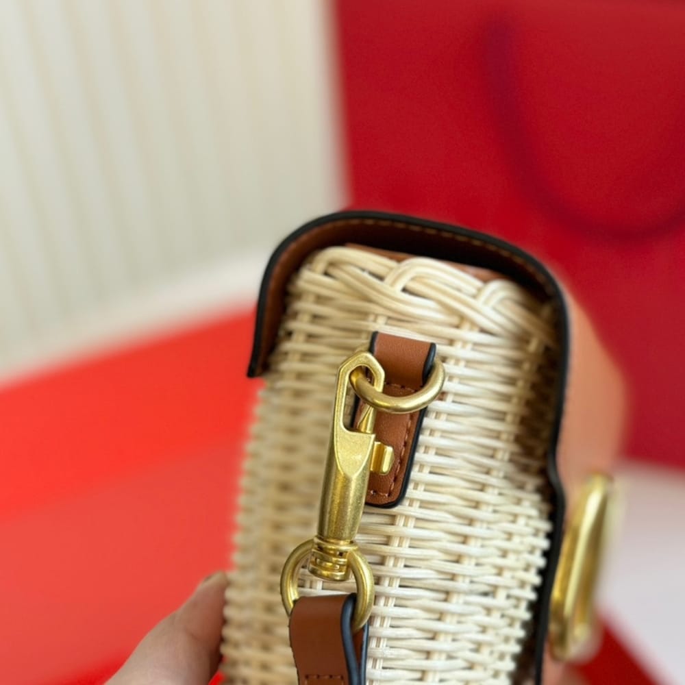Valentino Loco VLogo Flap Straw Shoulder Bag Brown 18Cm