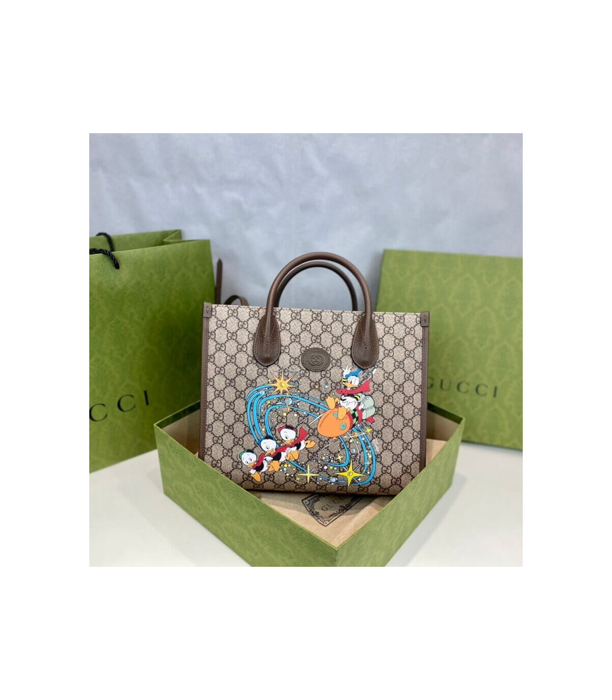 Gucci Beige GG Supreme Canvas Donald Duck Tote Bag 31cm