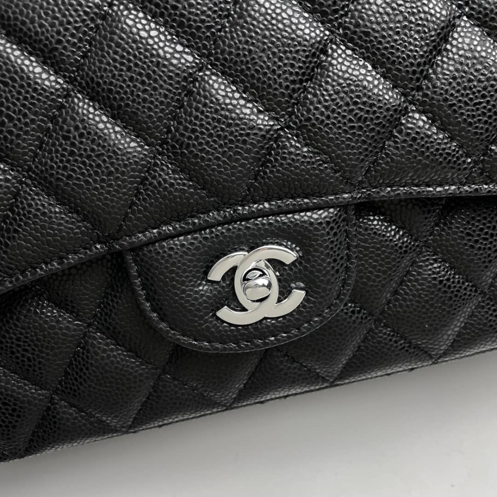 Chanel Maxi Classic Handbag Sliver Hardware Black 33Cm