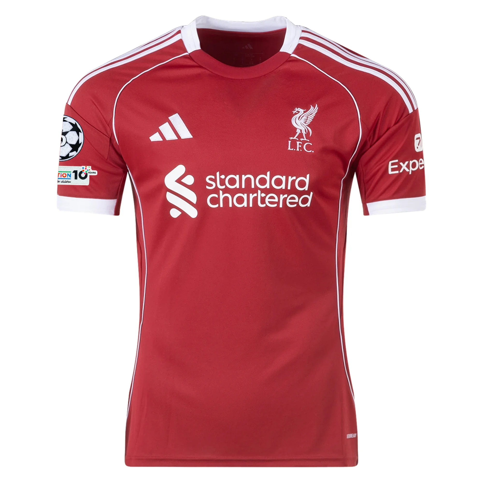 adidas Men's Liverpool Mohamed Salah Home Jersey 25/26 w/ Champions League Patches (Strawberry Red)