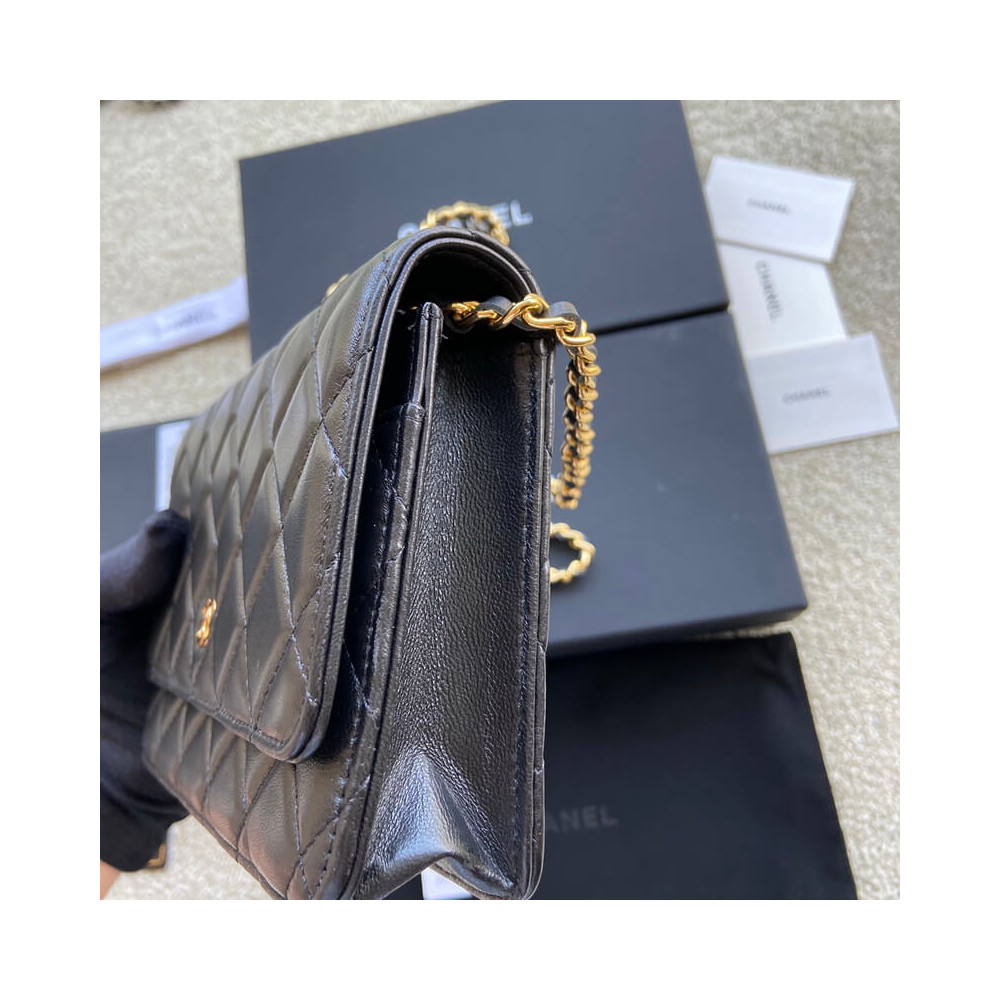 Chanel Lamb Wallet On Chain Woc Black 19cm