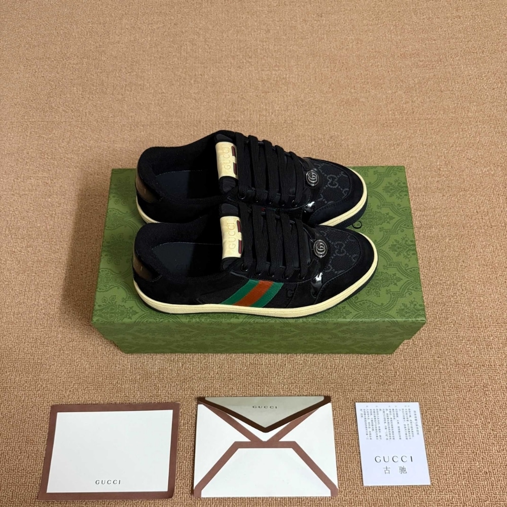 Gucci Women Screener Sneaker Black Leather 840305 FAES7 1059