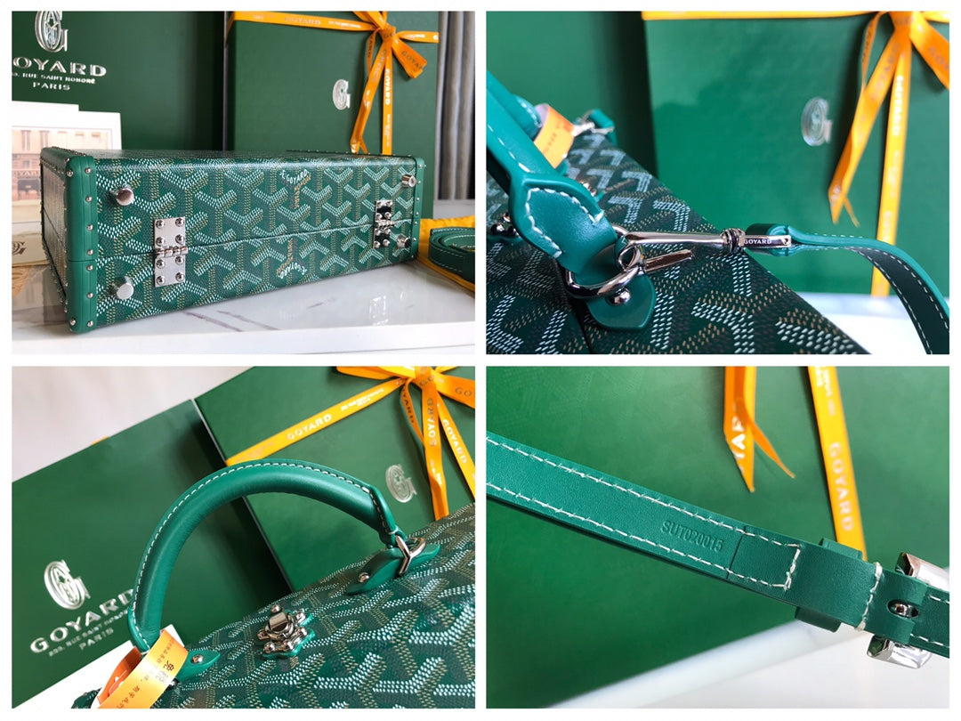 Goyard Grand Hôtel Trunk Bag 24.5cm Green Goyardine Canvas And Calfskin
