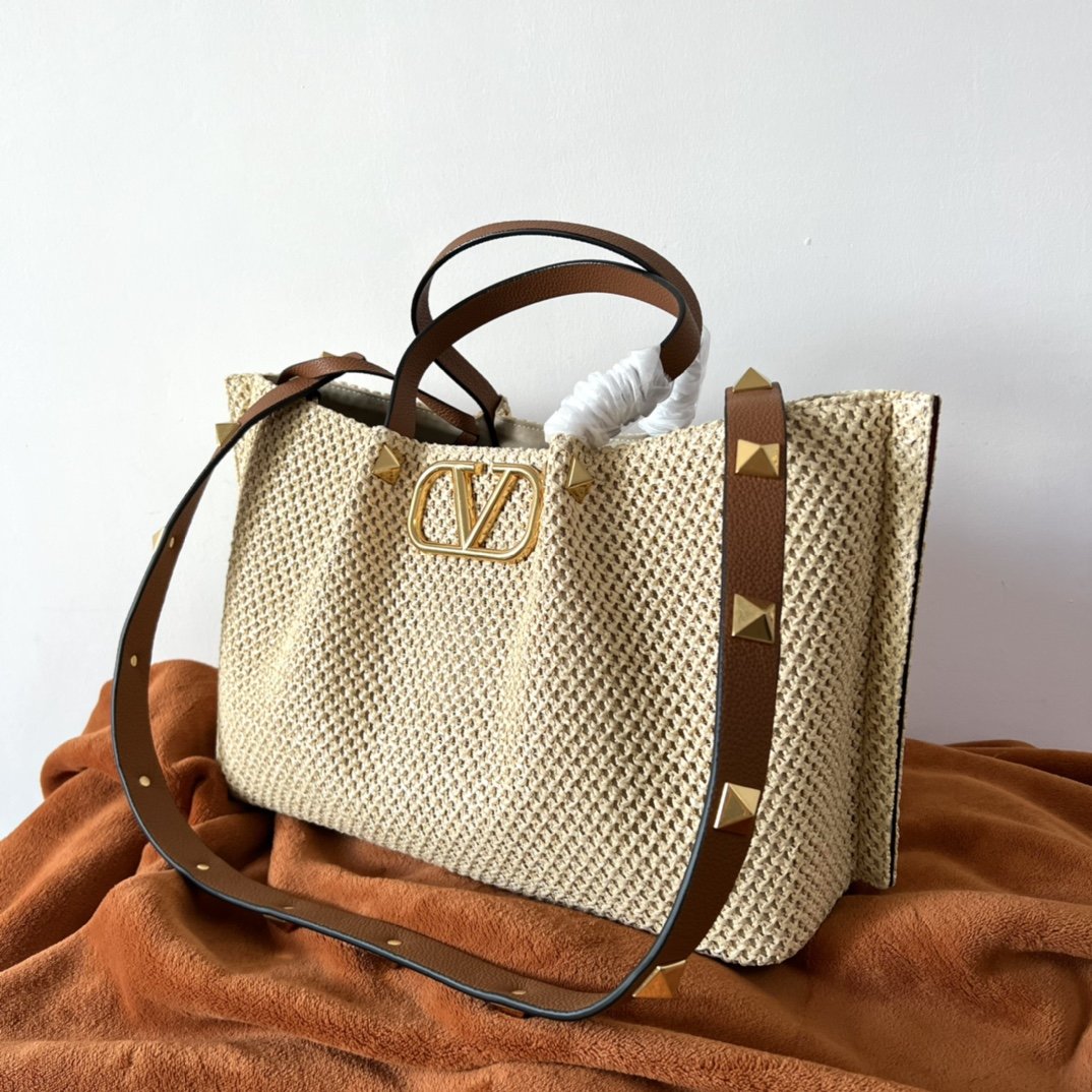 Valentino Garavani Summer Woven Natural Brown Leather Tote Bag 35cm/13.8in