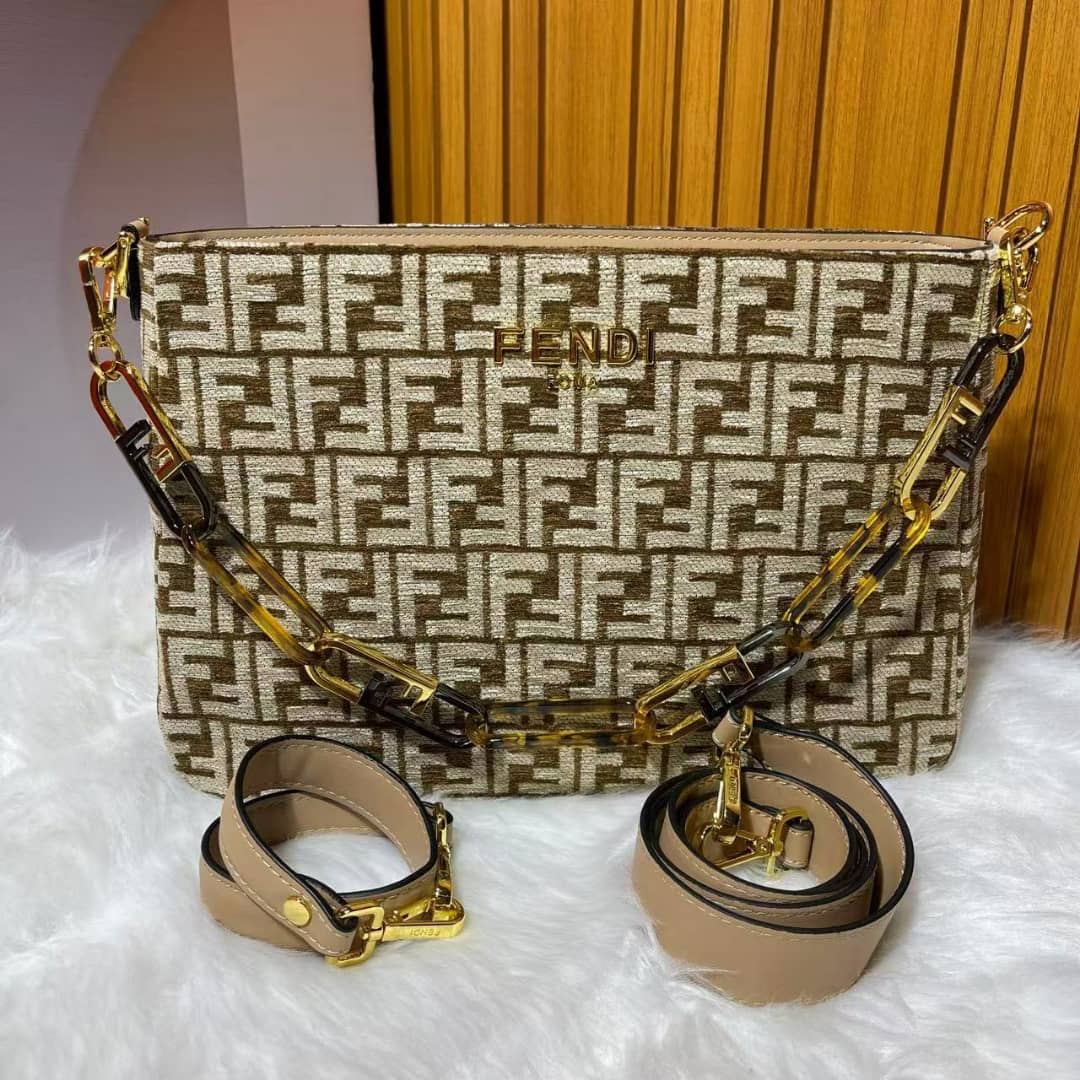 Fendi Olock Zip Dove Browntapestry Fabric Bag 8Br805Alfvf1Iqu
