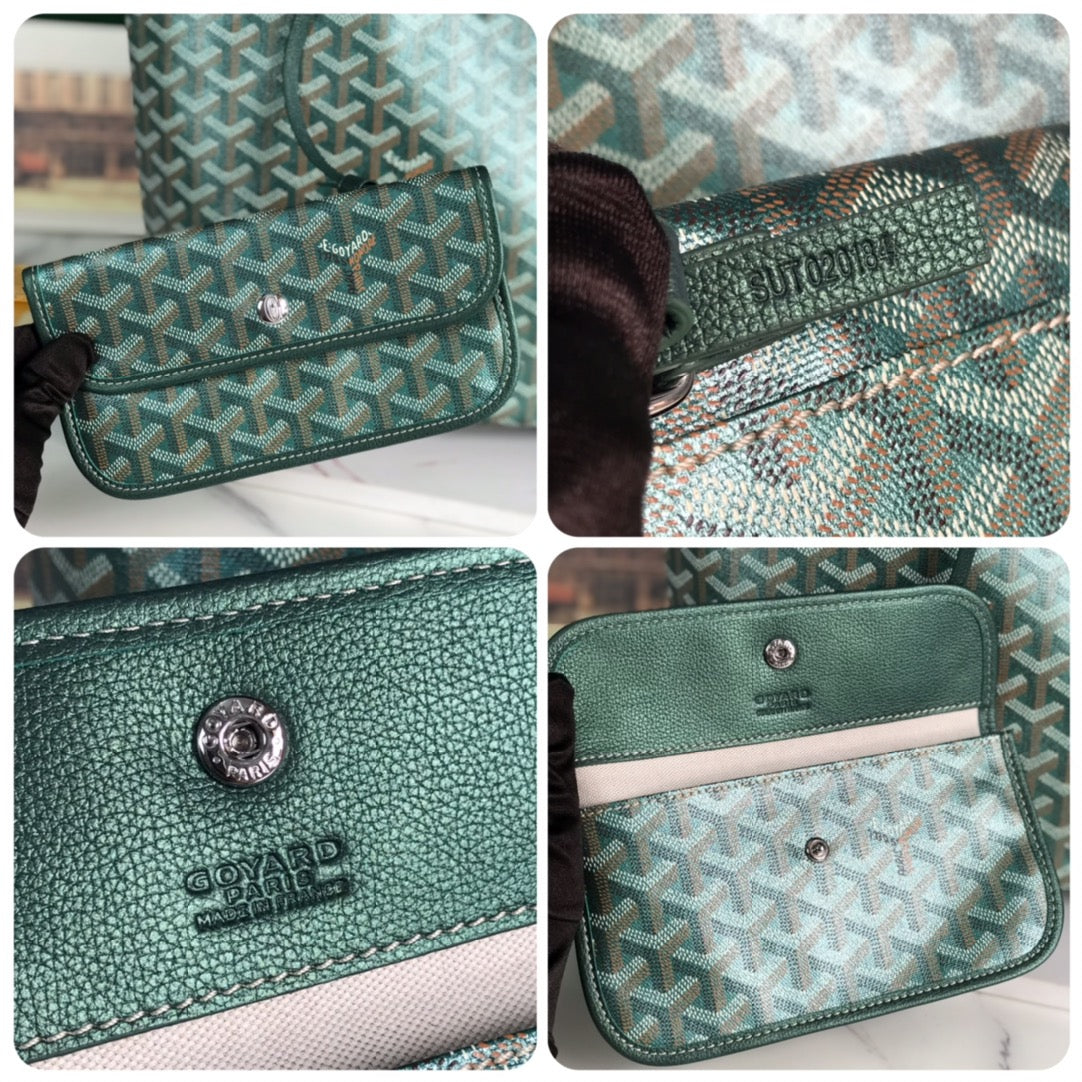 Goyard Saint Louis Pm Bag 34Cm Green Canvas Chevroches Calfskin