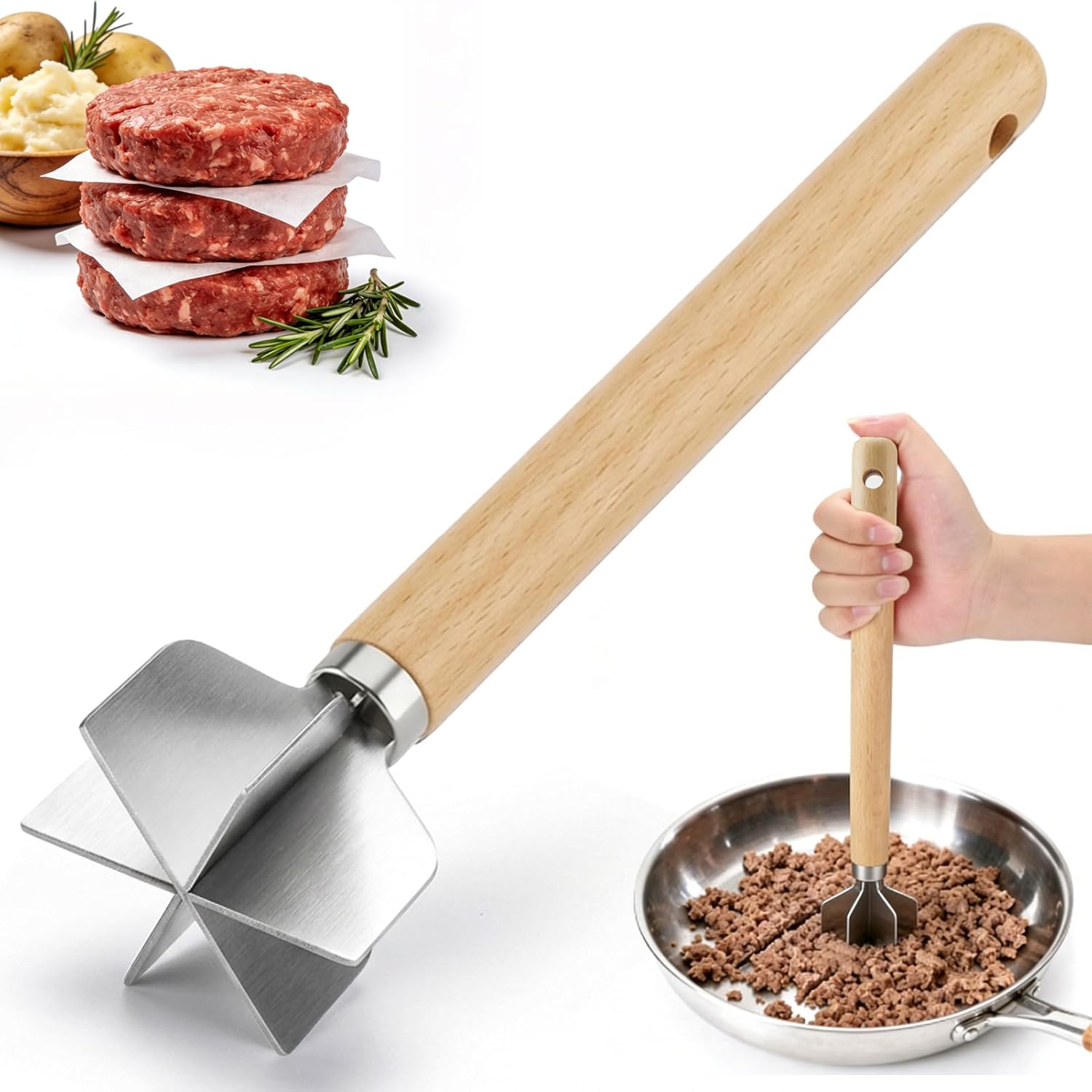 Ground Beef Chopper Tool & Hamburger Smasher - Meat Pounder & Multi-Purpose Kitchen Tool