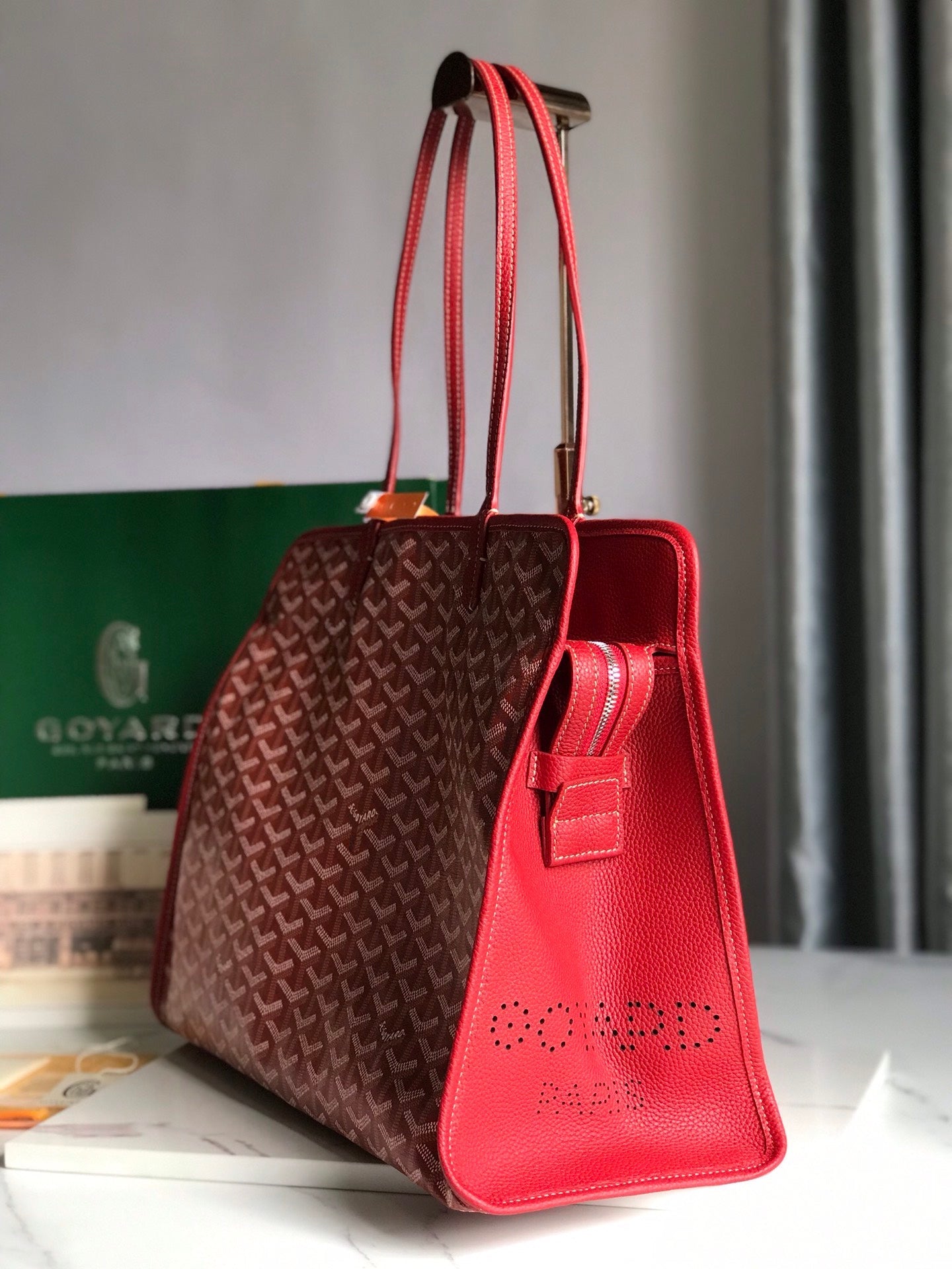 Goyard Hardy Pm Bag 40 Cm Red Goyardine Canvas And Taurillon Leather Trim