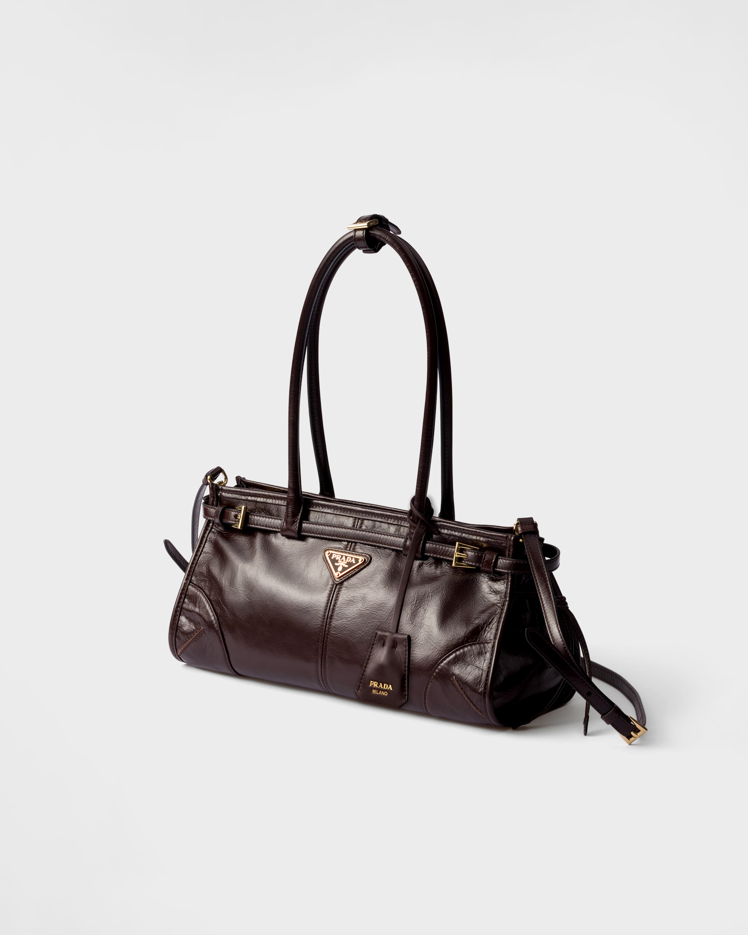 Prada 1BA426_2CYR_F01D6_V_MOM Bonnie medium leather bag Dark Brown