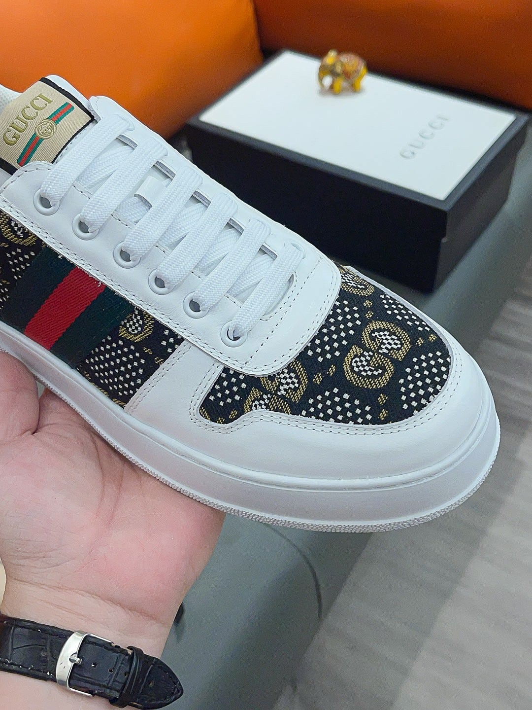 Gucci Screener Gg High Top Sneaker In White And Black