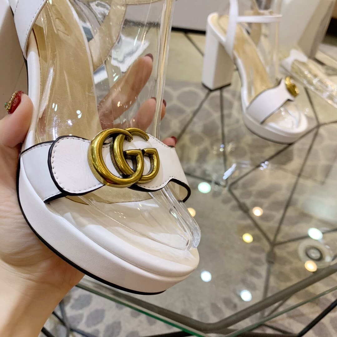 Gucci Gg Leather Heeled Sandal White