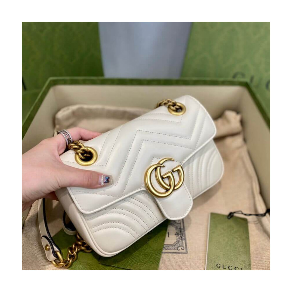 Gucci GG Marmont Matelasse Chevron Leather Mini Bag White
