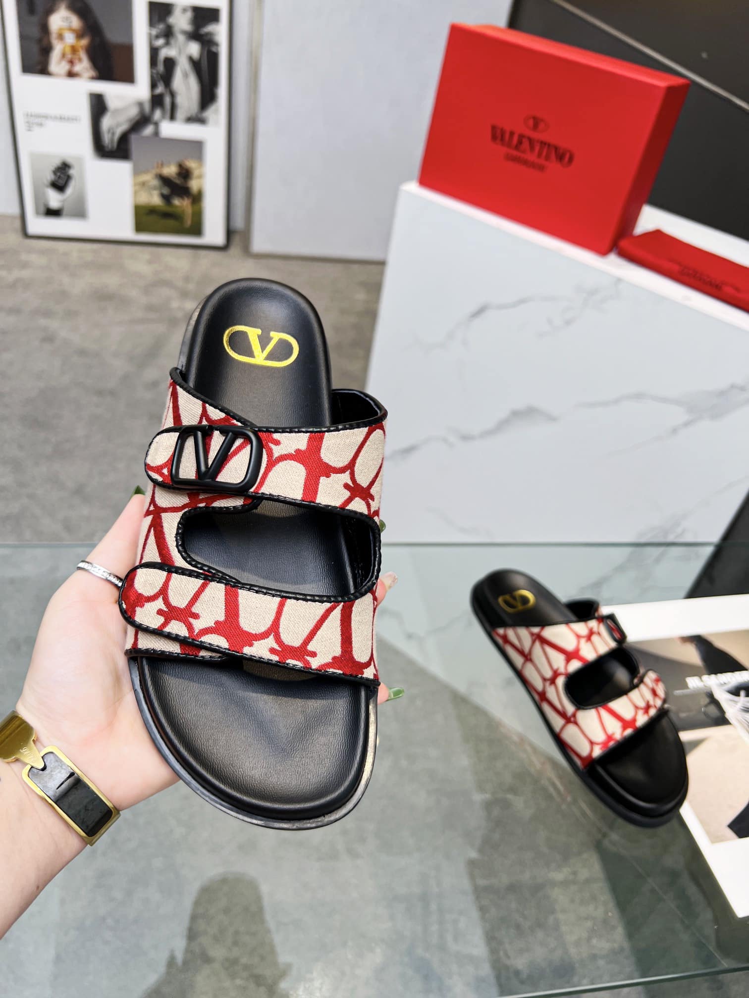 Valentino Garavani VLogo Toile Iconographe Sandal Red