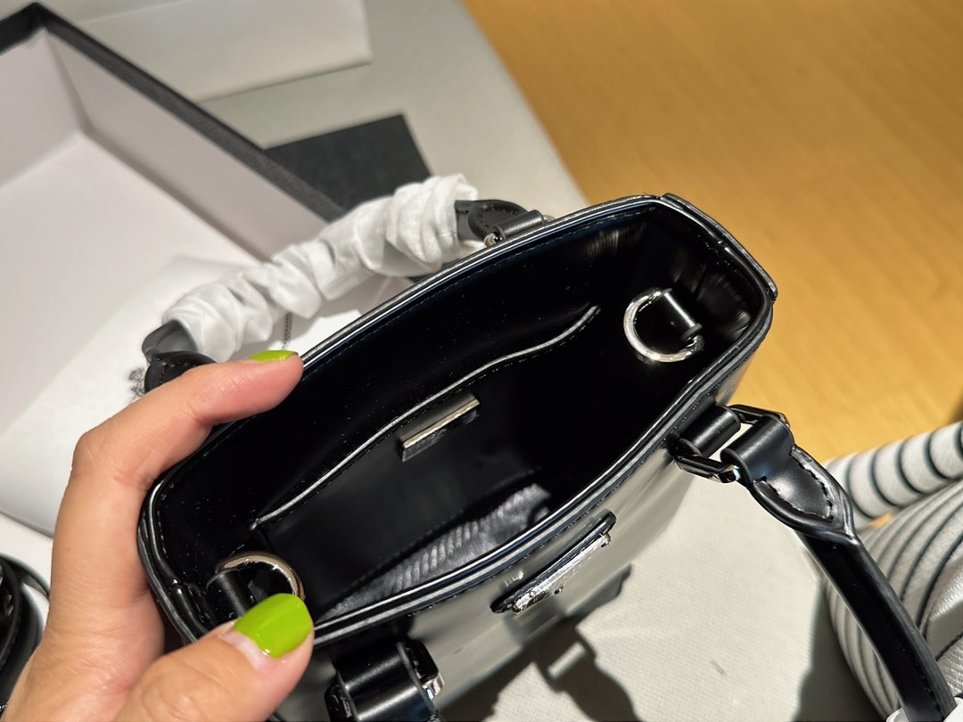 Prada Logo Embellished Leather Cross Body Bag Black 15Cm