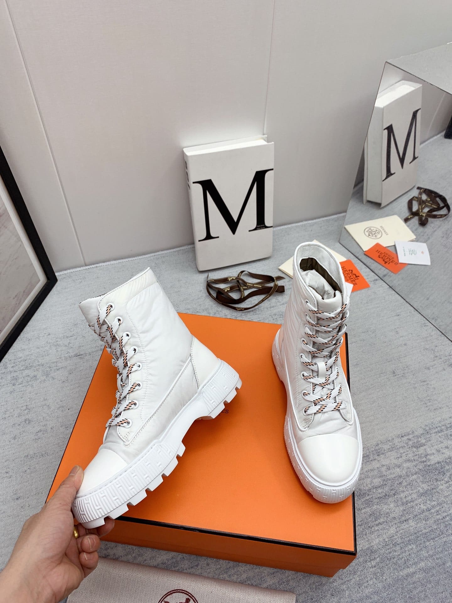 Hermes Fresh Ankle Boots White