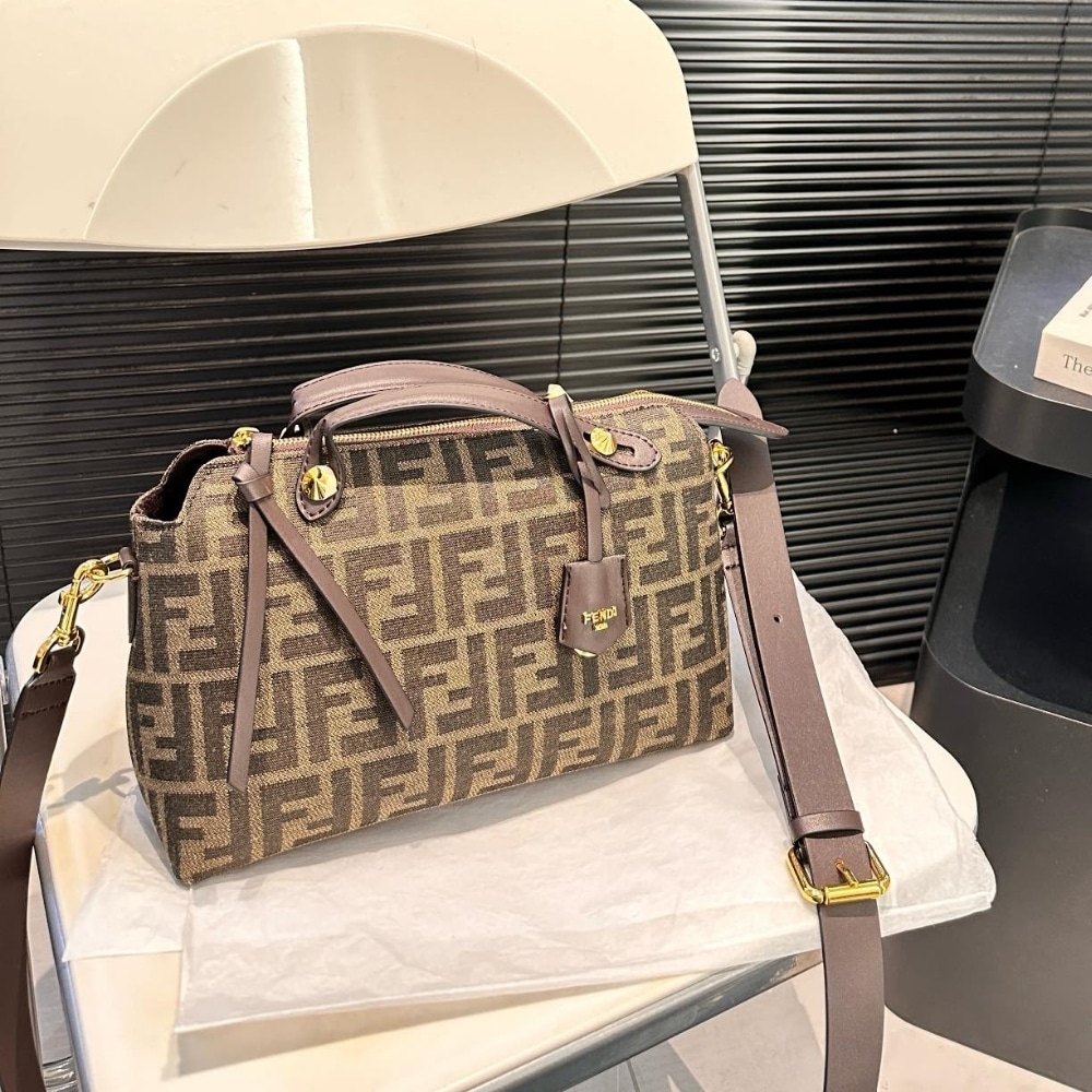 Fendi By The Way Soft Medium Brown Ff Jacquard Fabric Bag 27Cm