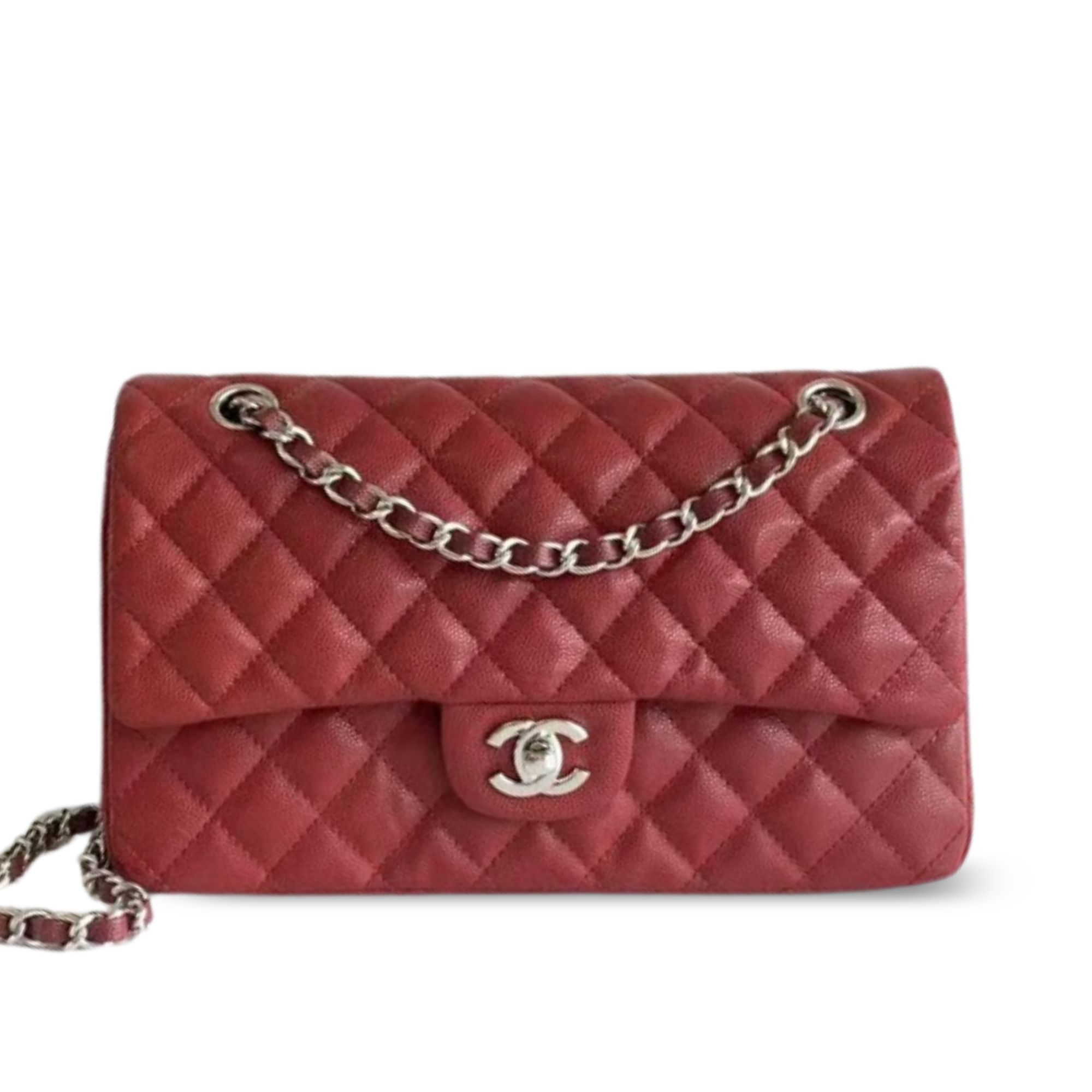 Chanel Classic Flap Bag 25 cm Red Silver-Tone Hardware A01112
