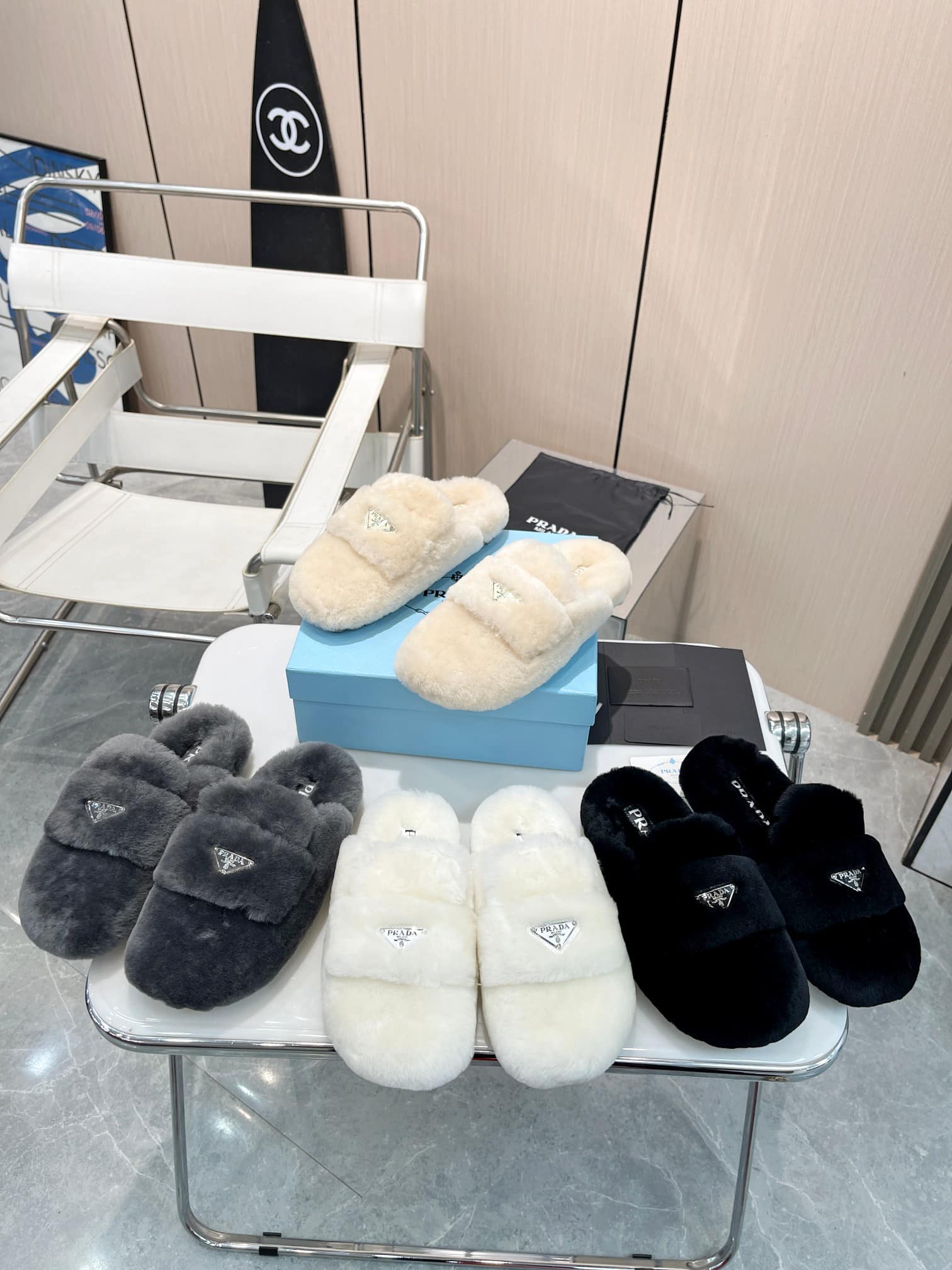 Prada Shearling Sabots Black