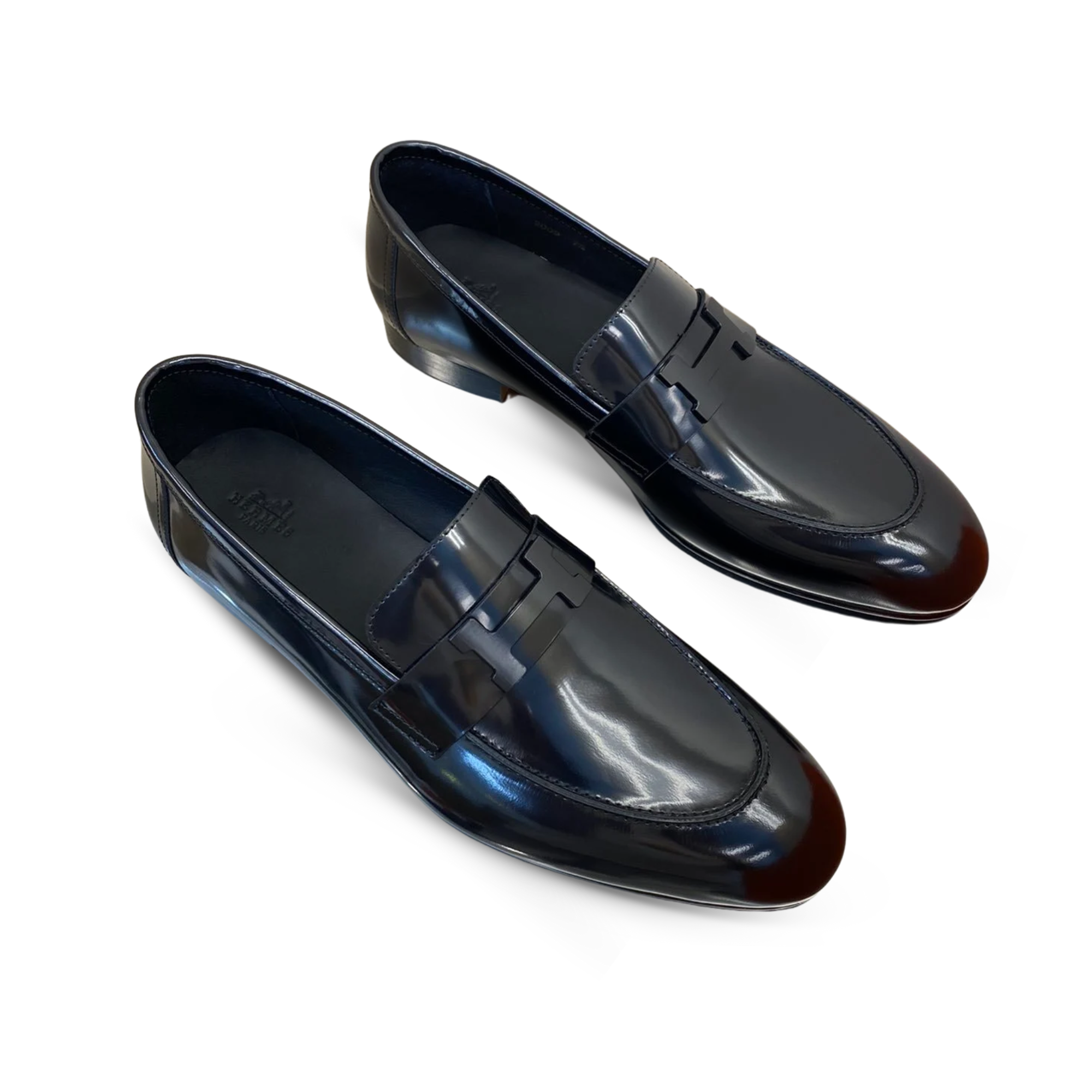 Hermès H-Buckle Polished Black Leather Loafers for Men