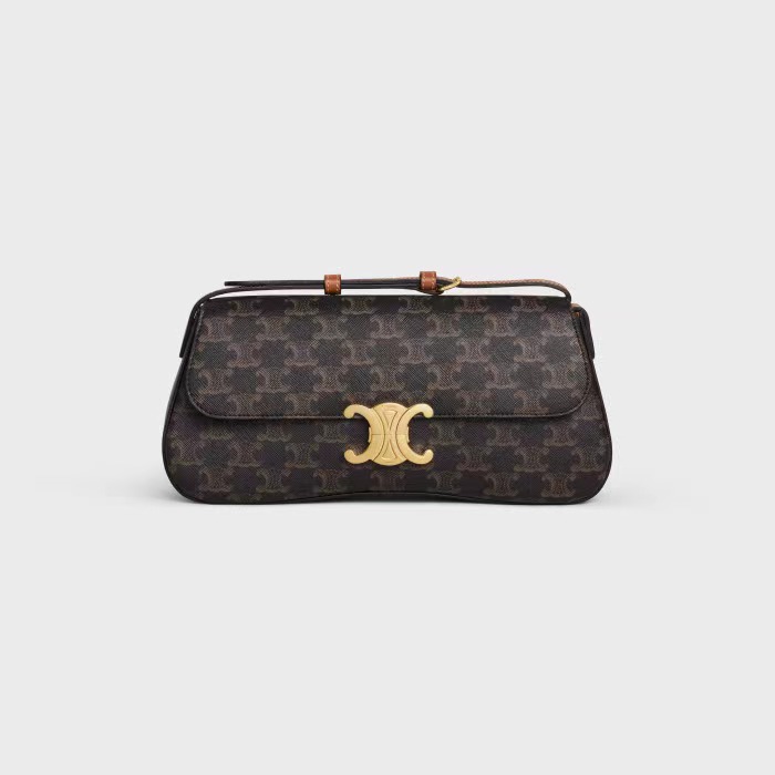 MEDIUM CELINE LOLA BAG IN TRIOMPHE CANVAS AND CALFSKIN TAN