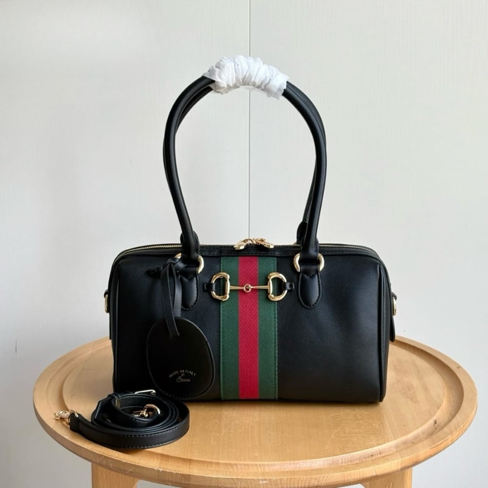 Gucci Borsetto Medium Boston Bag Black Leather 28cm 866732 AAGIQ 1053