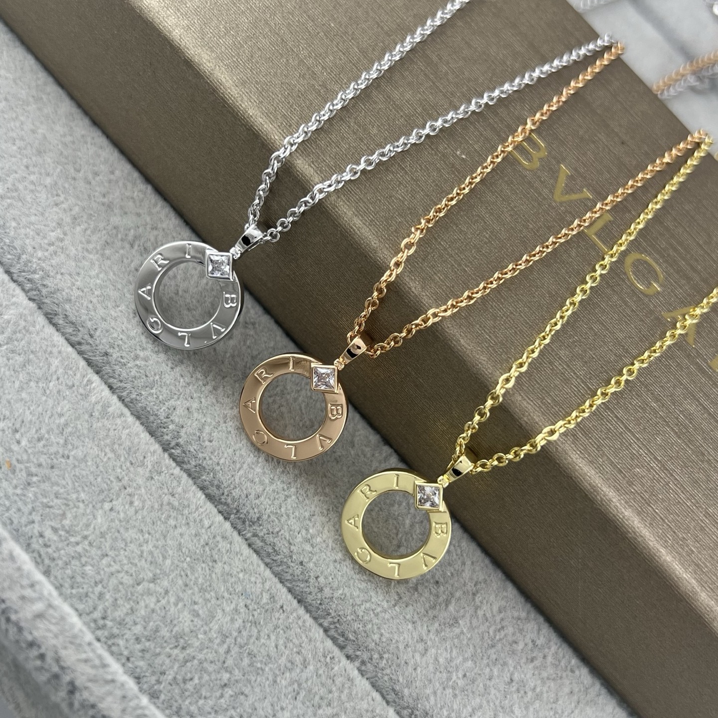 Square Diamond Circle Letter Pendant Necklace
