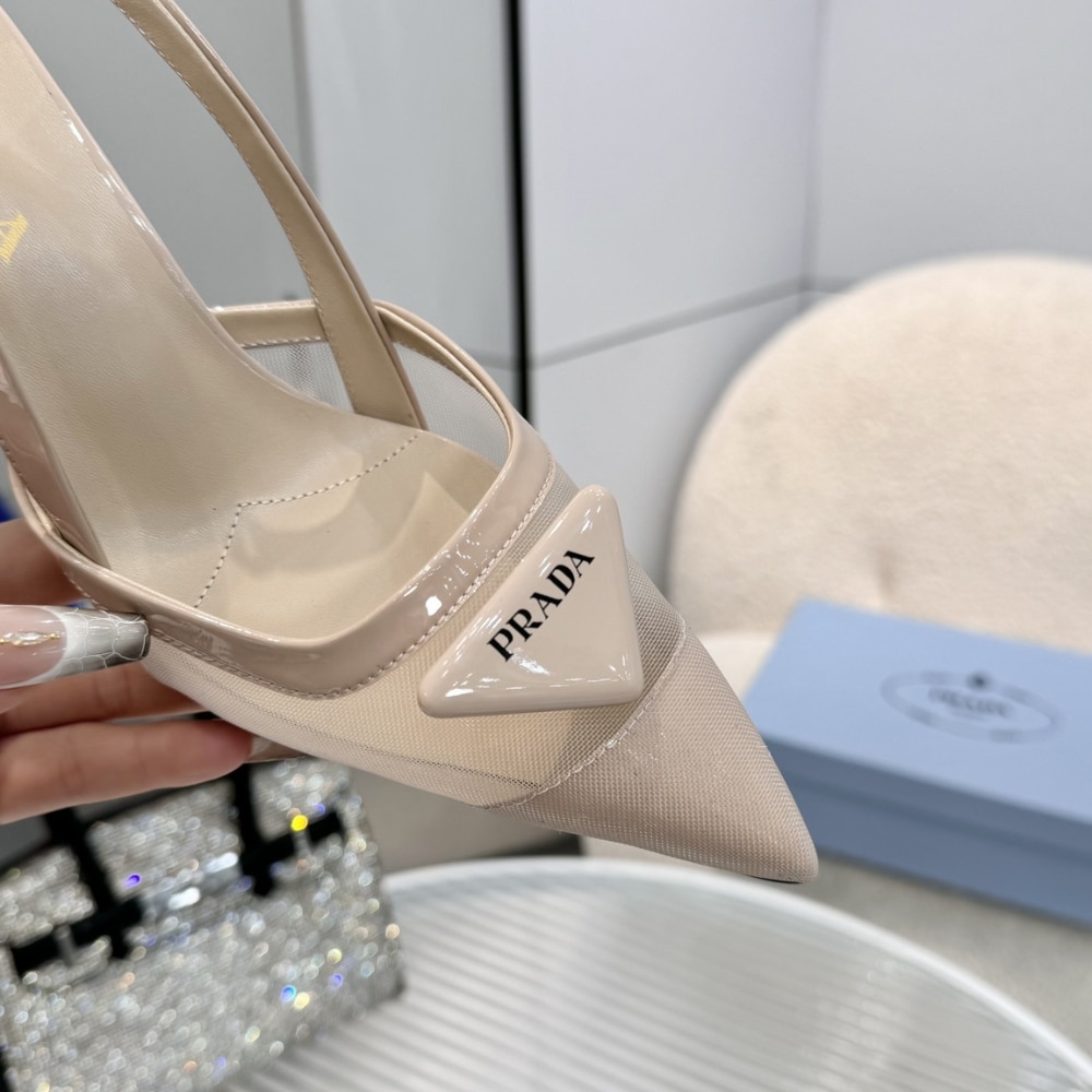 Prada Mesh Fabric Slingback Pumps Travertine Stone 1I891N 099 F0485 F 075
