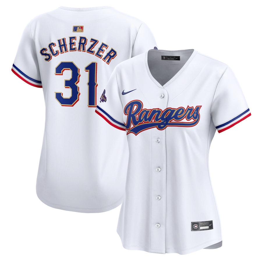 Max Scherzer Texas Rangers Women's 2024 Gold Collection Limited Player Jersey  White